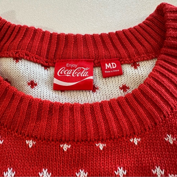 Vintage Coca Cola Polar Bear Crewneck Sweater Fuzzy Heart Knit Pullover Sweater - Picture 5 of 9